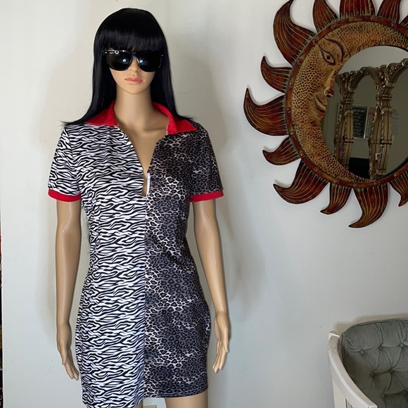 Half Zebra Half Cheetah Collared Dress - Picture 4 of 14